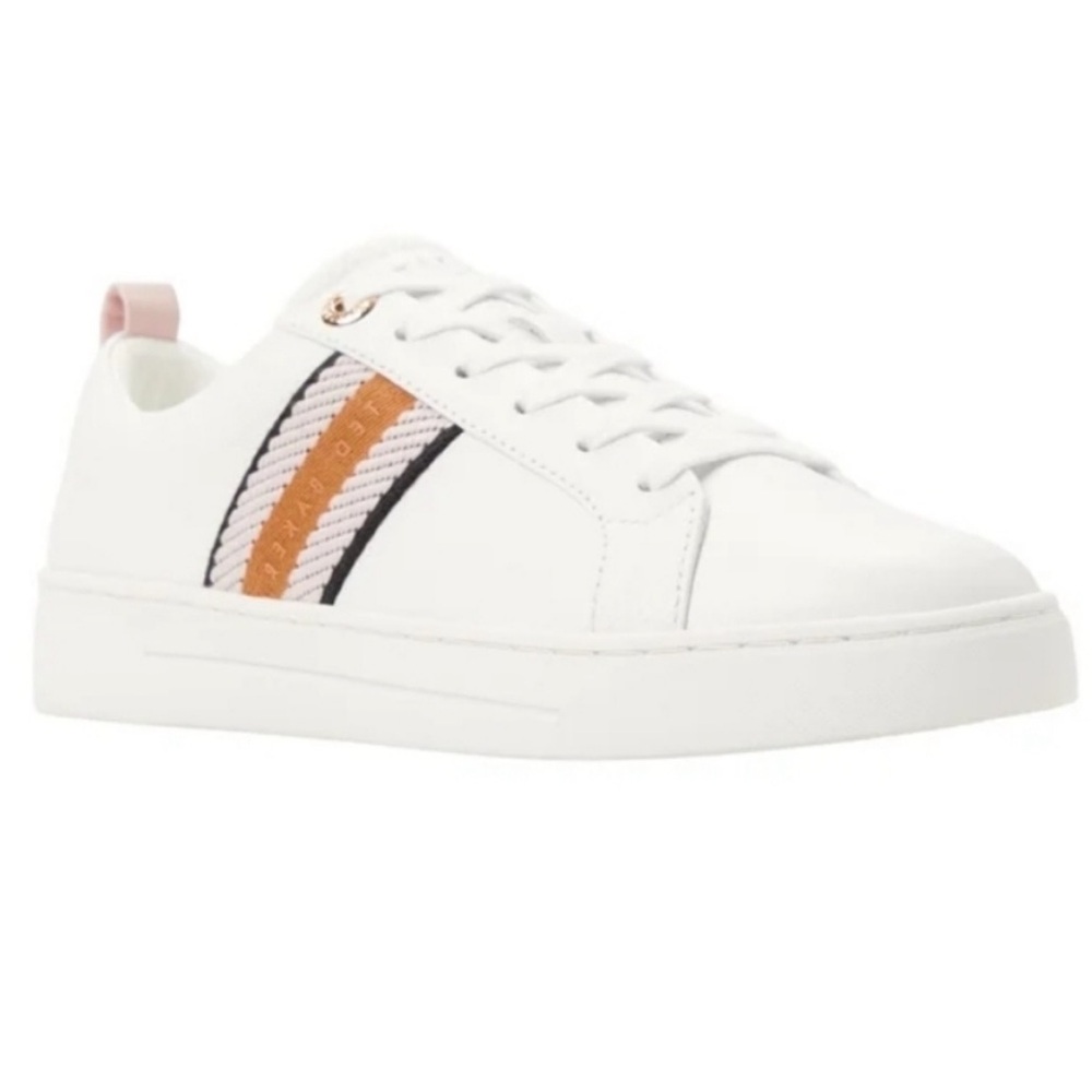 Ted Baker White Sneakers with Pink and Tan Stripe